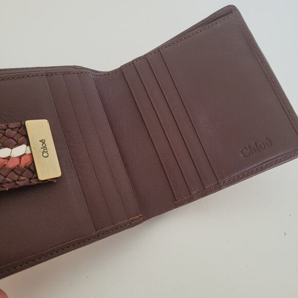 Chloe Canvas Leather Bifold Wallet Tan Brown Compact Bifold Small Box - Picture 4 of 10